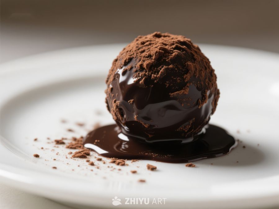 巧克力球融化在盘中
