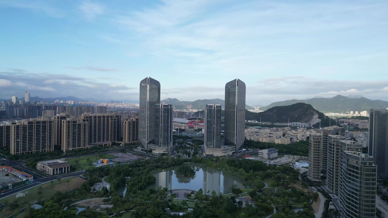 航拍台州城市风光地标建筑
