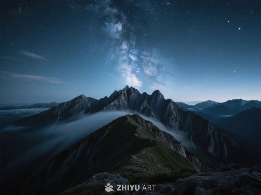 夜空下的山峰与银河 382