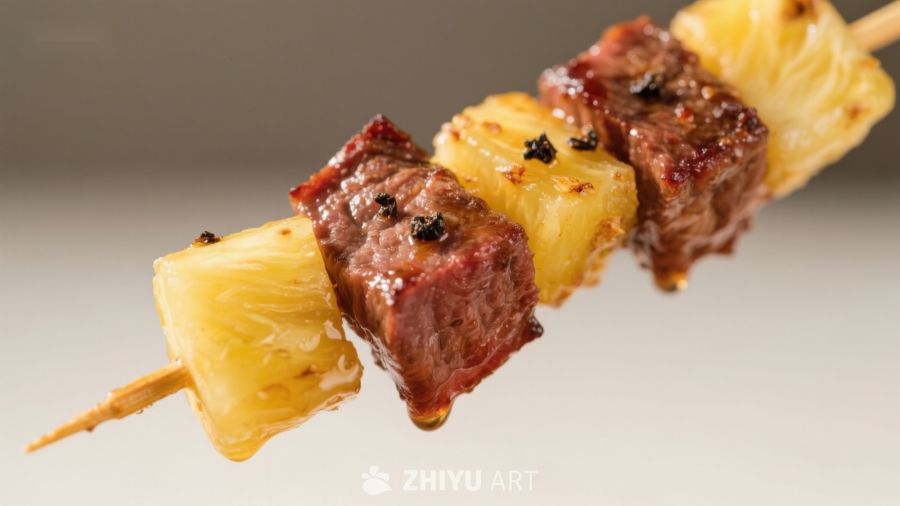 烤肉串与菠萝块的美味组合