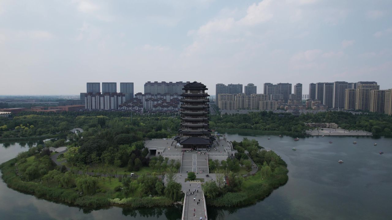 山东淄博城市风光航拍 