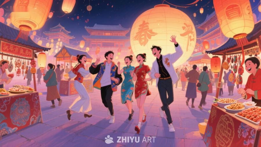 欢庆春节的热闹街景 401