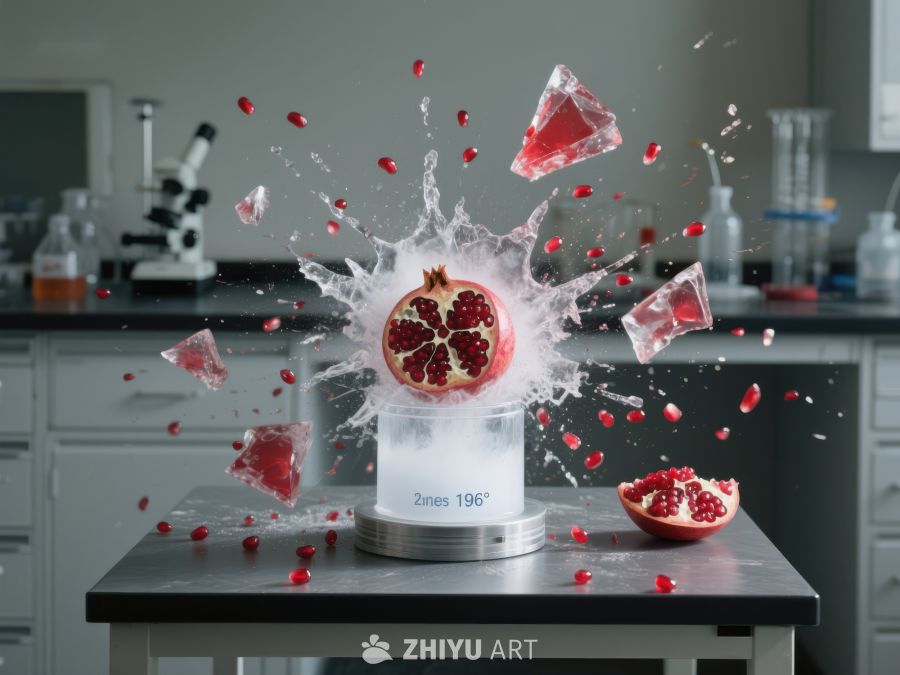石榴在容器中爆炸，液体四溅 432
