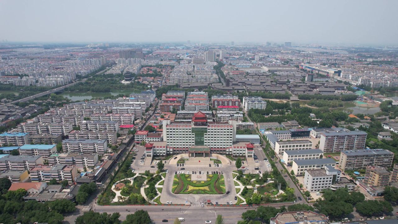 山东青州城市风光青州古城航拍 