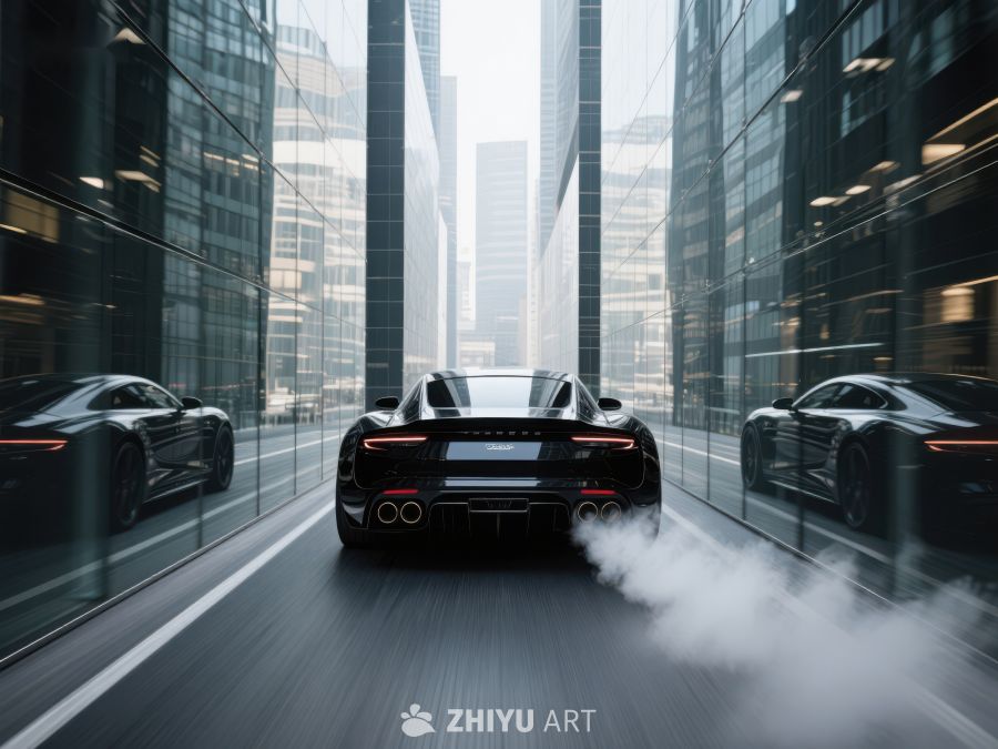 高速行驶的跑车在城市街道上 45