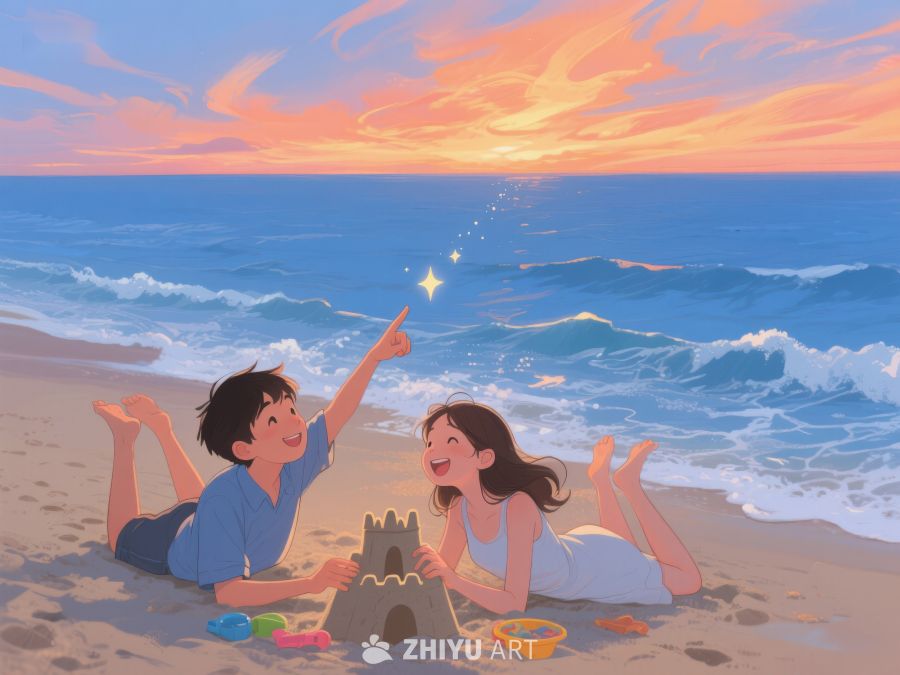 海滩日落，童趣时光 254