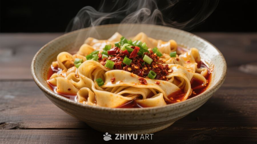 热气腾腾的面条美食