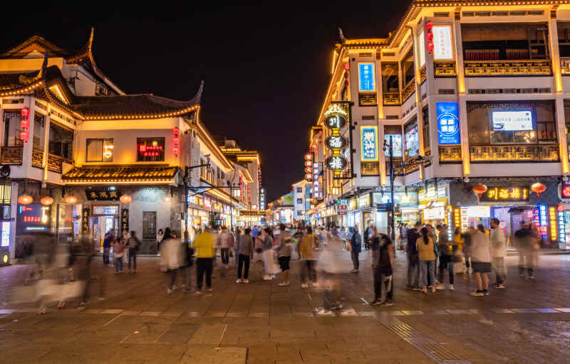江苏 苏州 观前街 美食街 夜景