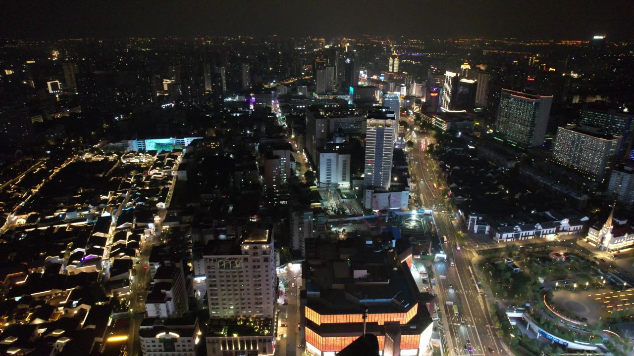 江苏常州城市夜景灯光航拍