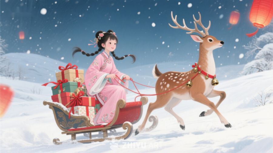 雪夜鹿车送礼图 1085