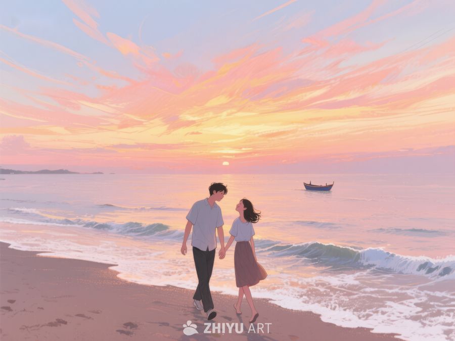 海滩漫步，夕阳下的浪漫时光 246
