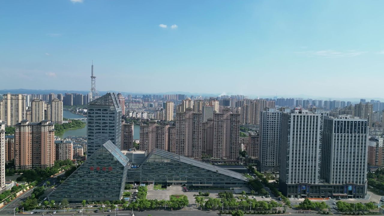  航拍新余图书馆文化中心广电大楼