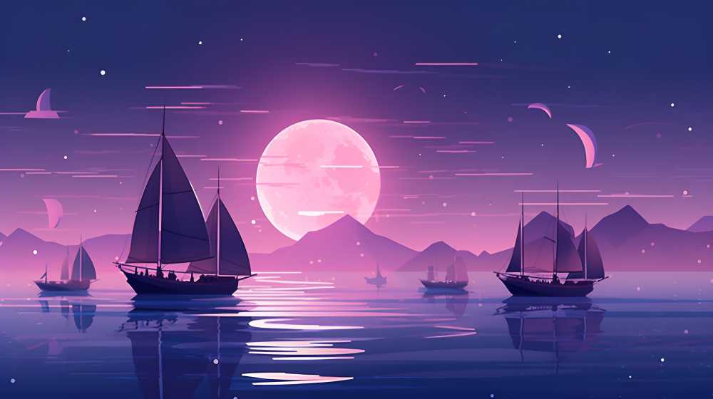 紫色夜景唯美月亮