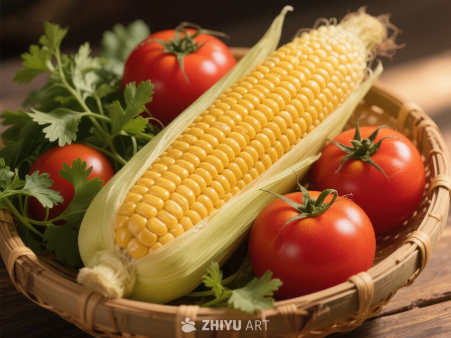 新鲜玉米与番茄的组合 768