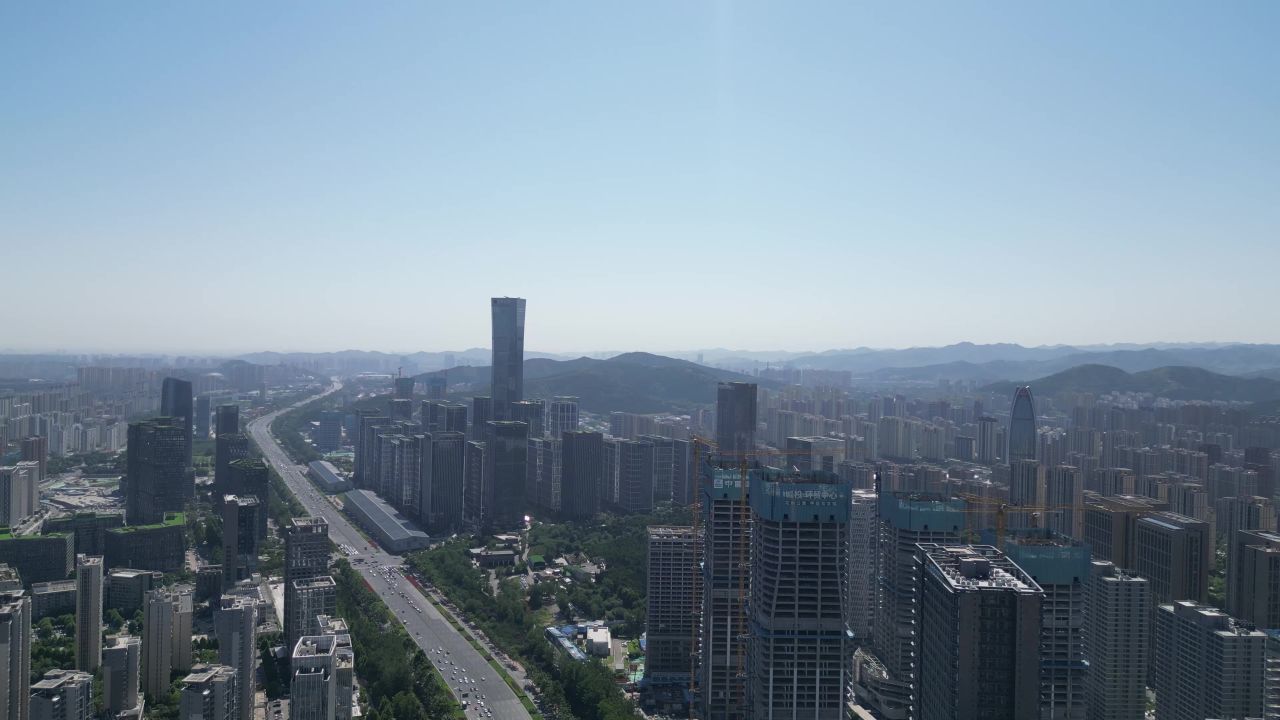 航拍山东济南奥体新城城市建设