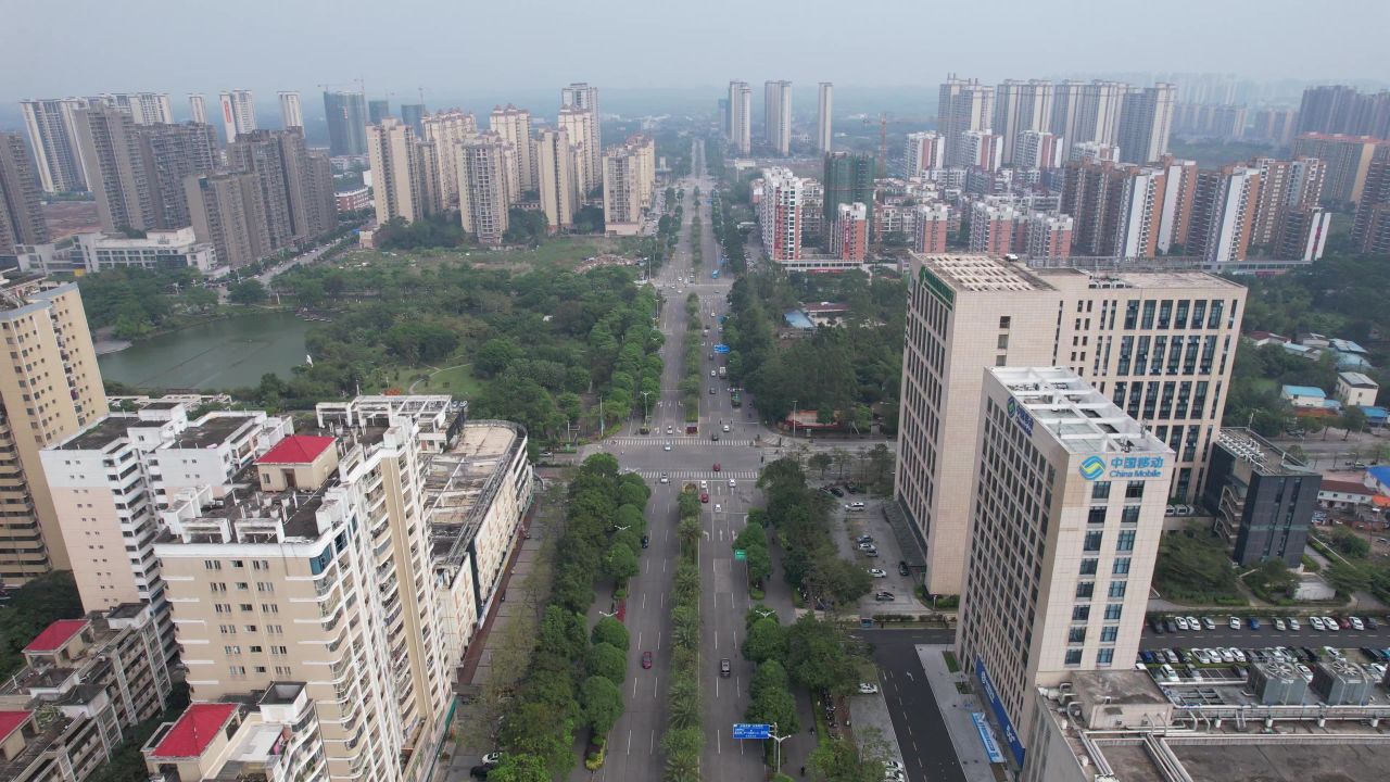 广西钦州城市高楼建筑交通航拍