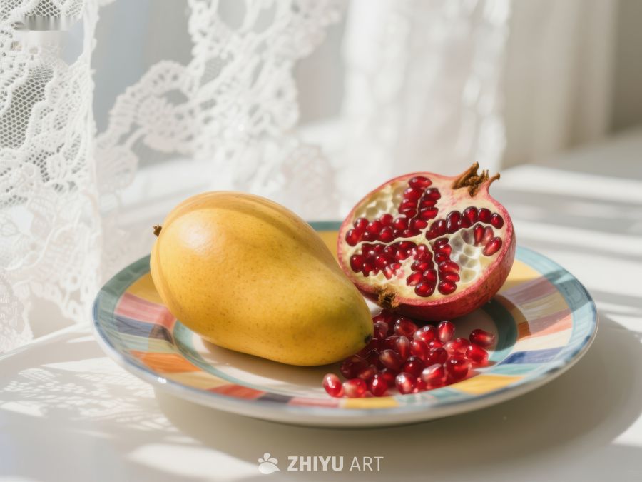 盘中石榴与梨的静物组合 300