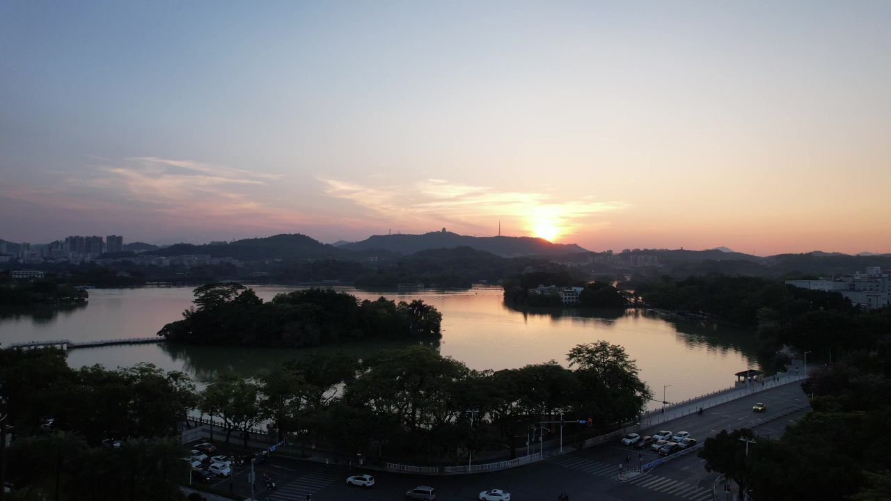 广东惠州西湖5A景区日落晚霞夕阳航拍 