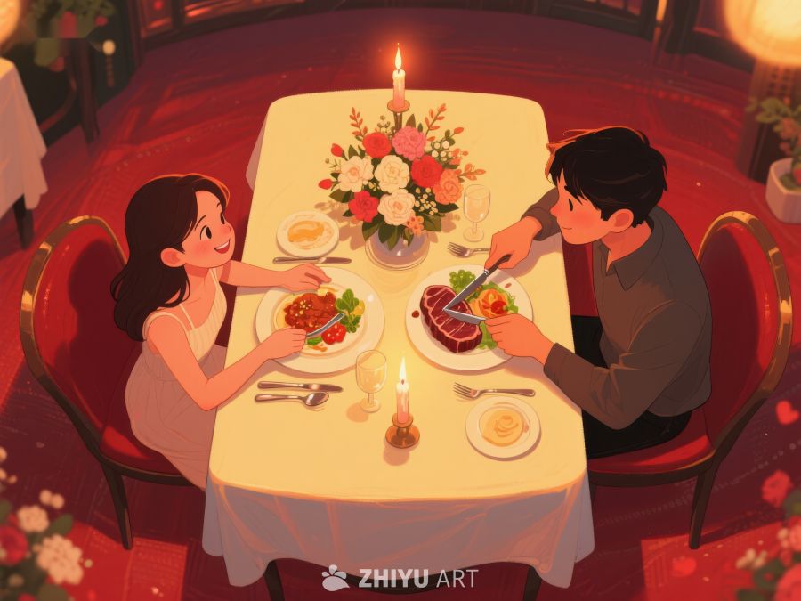 情侣在浪漫餐厅享用晚餐 582