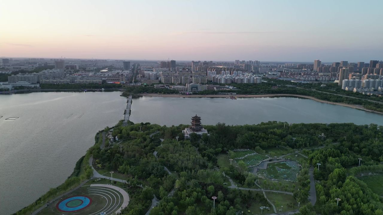  山东东营清风湖公园航拍