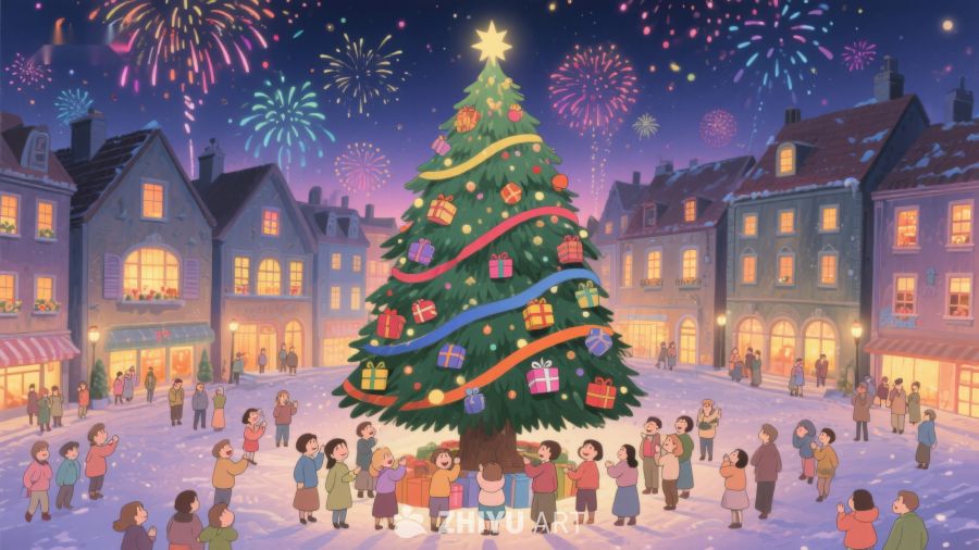 圣诞树下的欢乐夜景 205