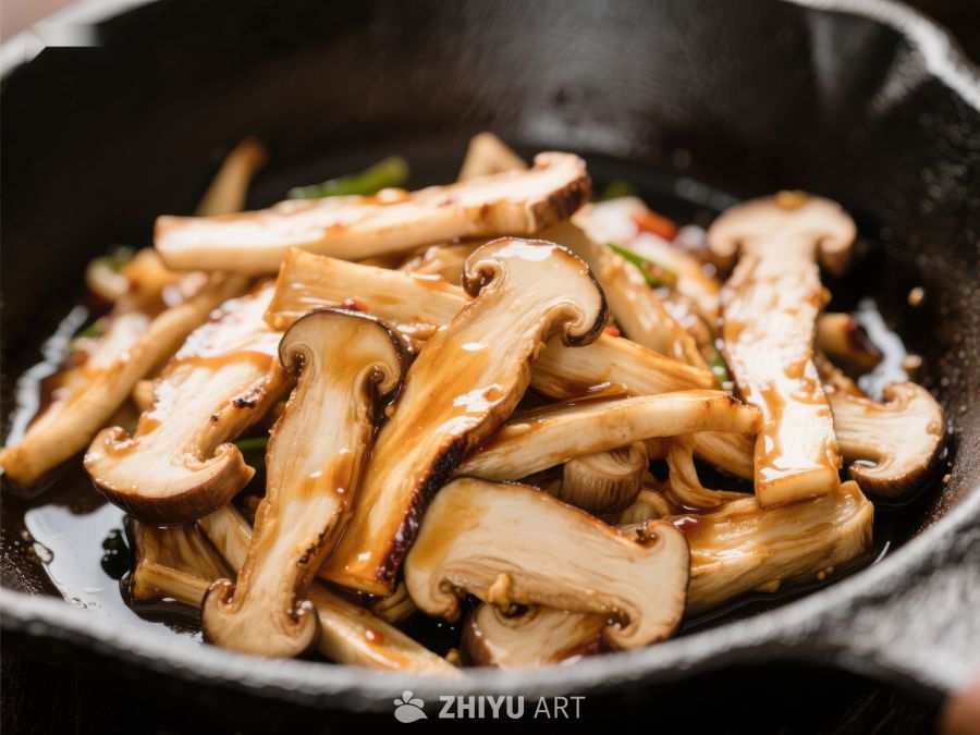 铁锅炒制的美味松茸 1454