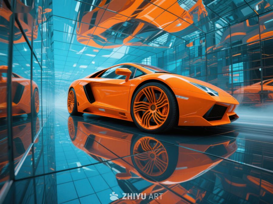 橙色跑车在高科技展厅内 23