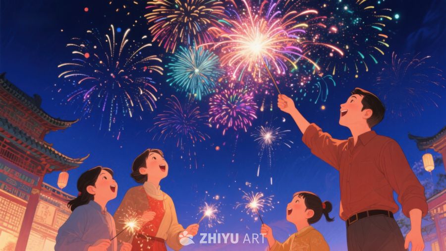 家人共赏夜空烟花 48