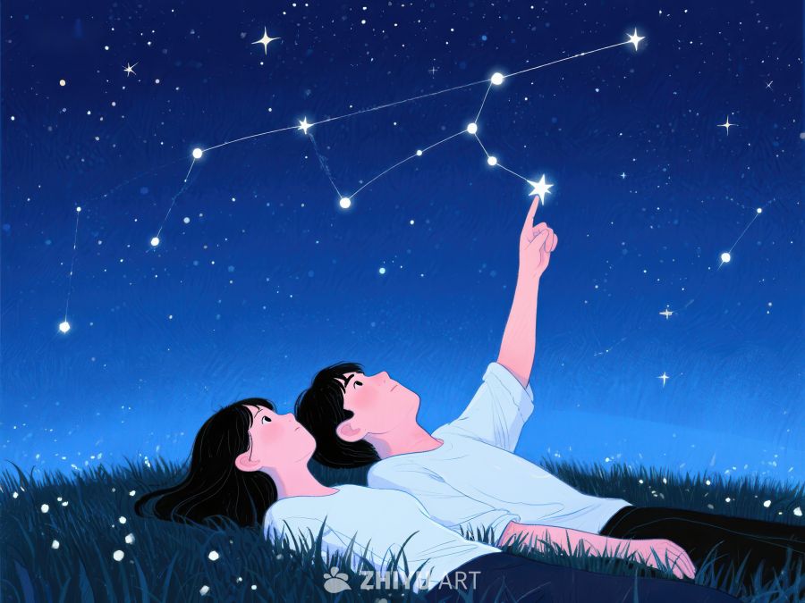 夜空下仰望星座的两人 1060