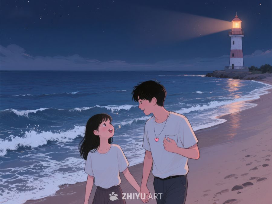 夜色下的灯塔与情侣 1069