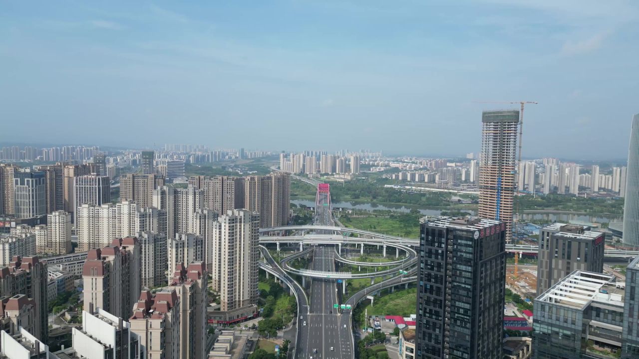  航拍江西赣州中央公园商务高楼