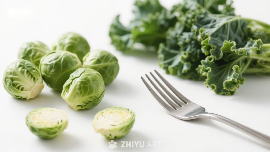 西兰花与羽衣甘蓝静物