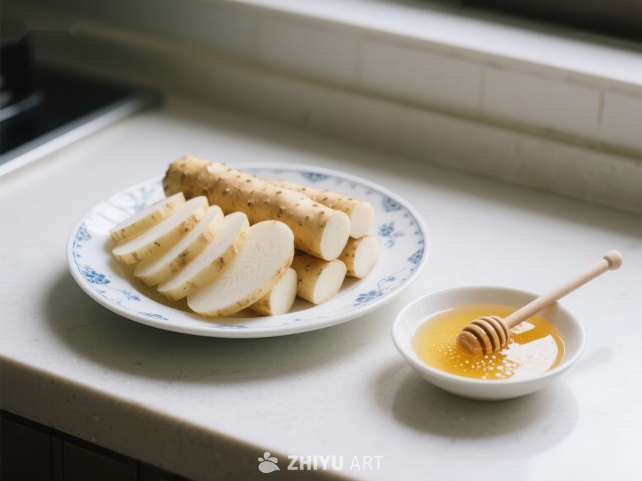 山药切片与蜂蜜小碟 377
