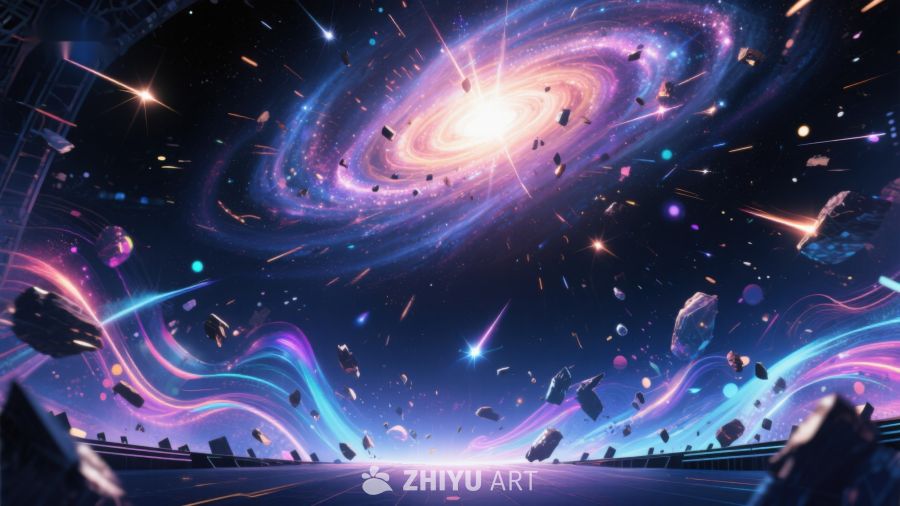 宇宙星系与流星雨的奇幻景象 925