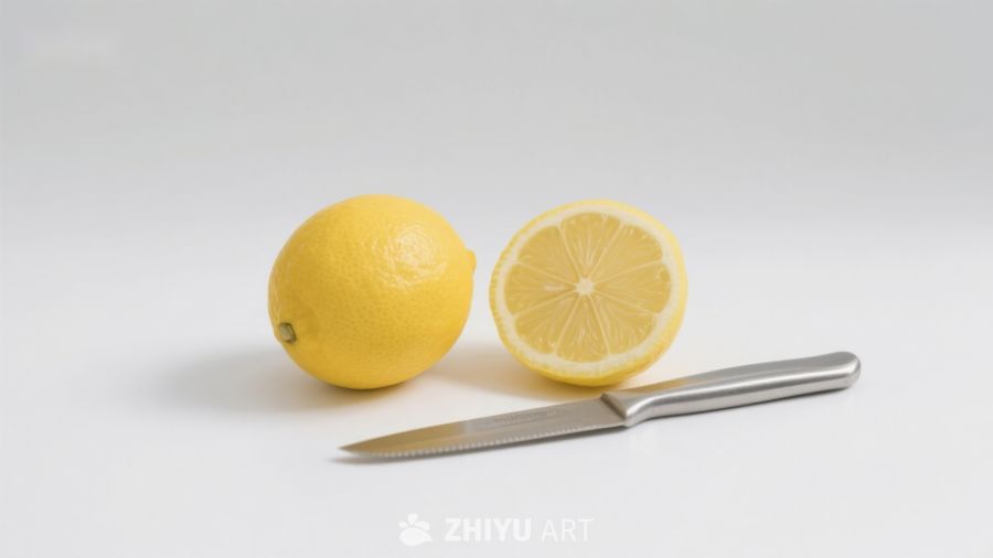 柠檬与刀具的简洁构图 266