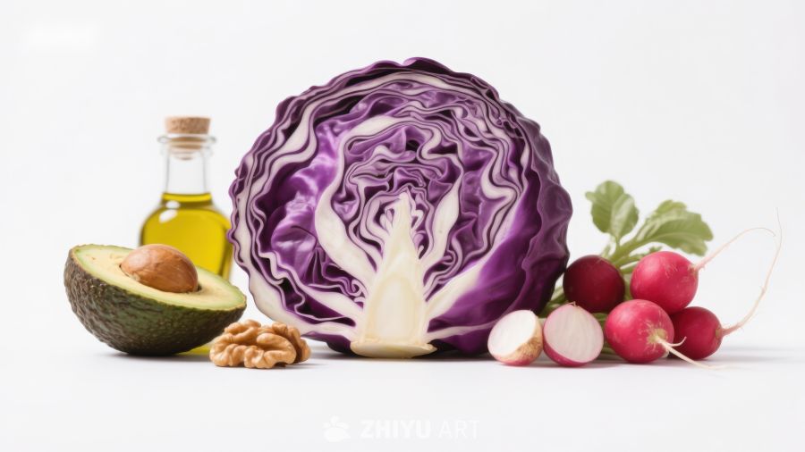 紫甘蓝与新鲜蔬果组合