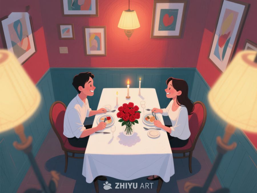 情侣在温馨餐厅共进晚餐 589
