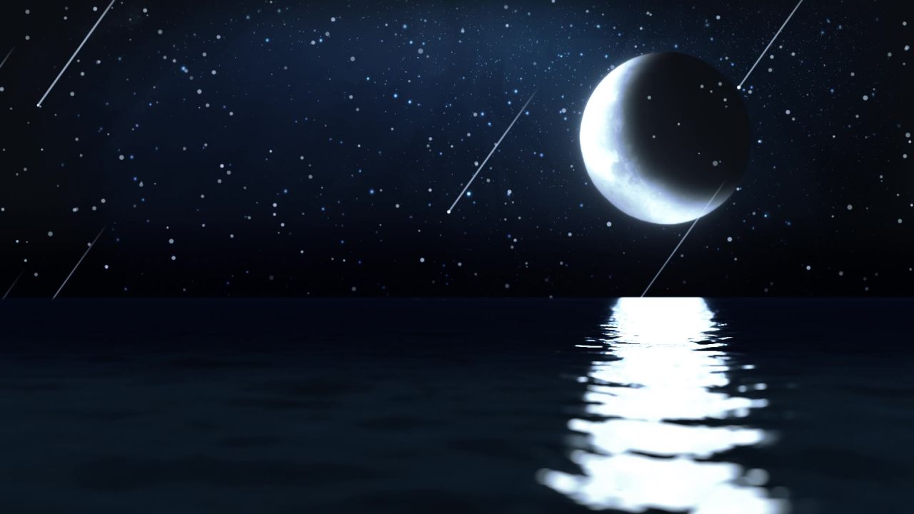 唯美大海上升月亮白月光蓝色夜空圆月明月大屏幕舞台LED视频  75