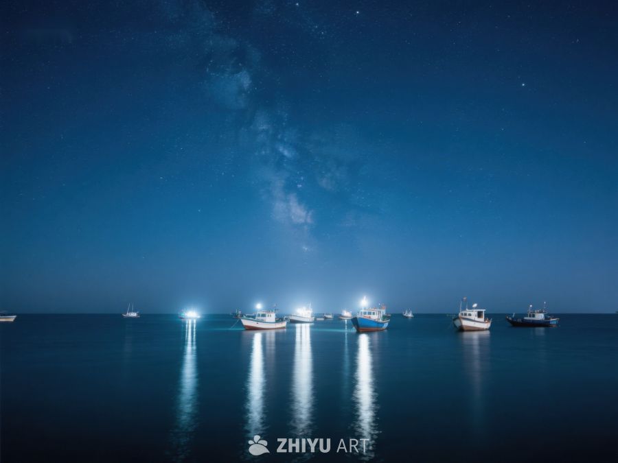 夜空下的渔船与银河 399