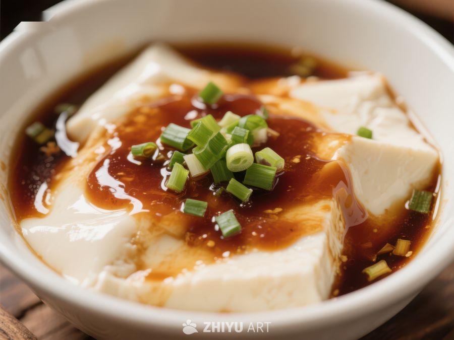 嫩滑豆腐配酱油葱花 744