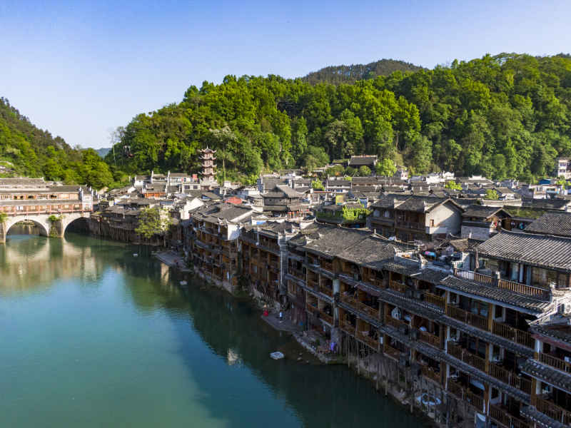 湖南湘西凤凰古城航拍