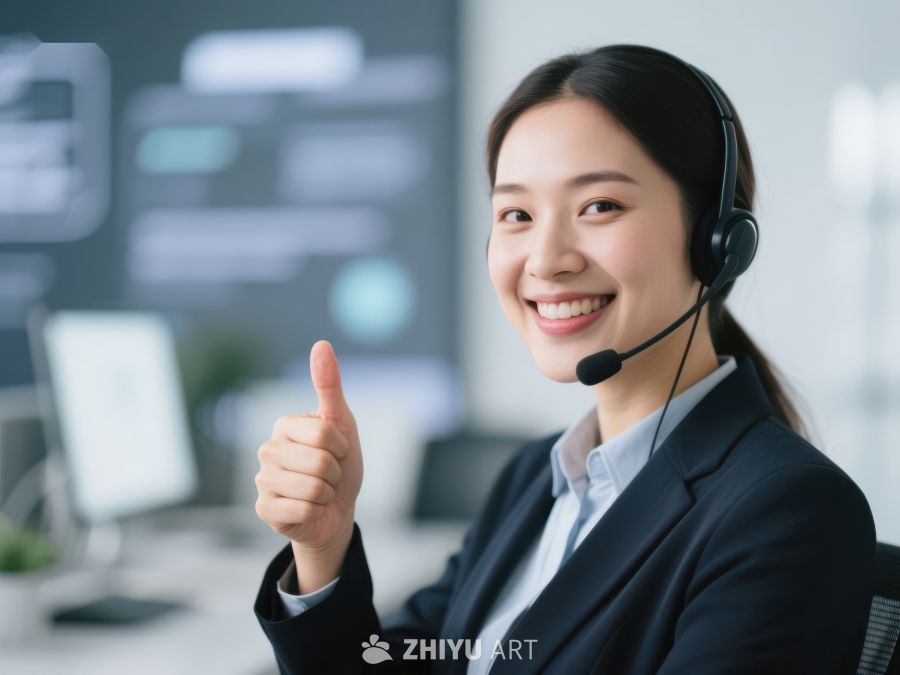 客服人员微笑并竖起大拇指 206