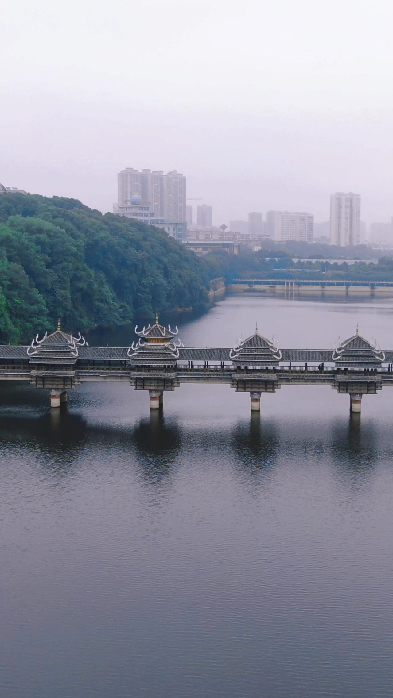 湖南烈士公园风雨桥竖屏航拍