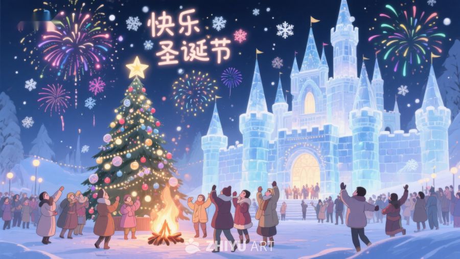 冰雪城堡前的圣诞庆祝 3