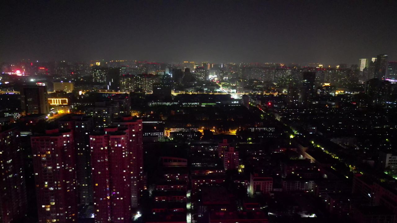 河南郑州城市夜景灯光航拍