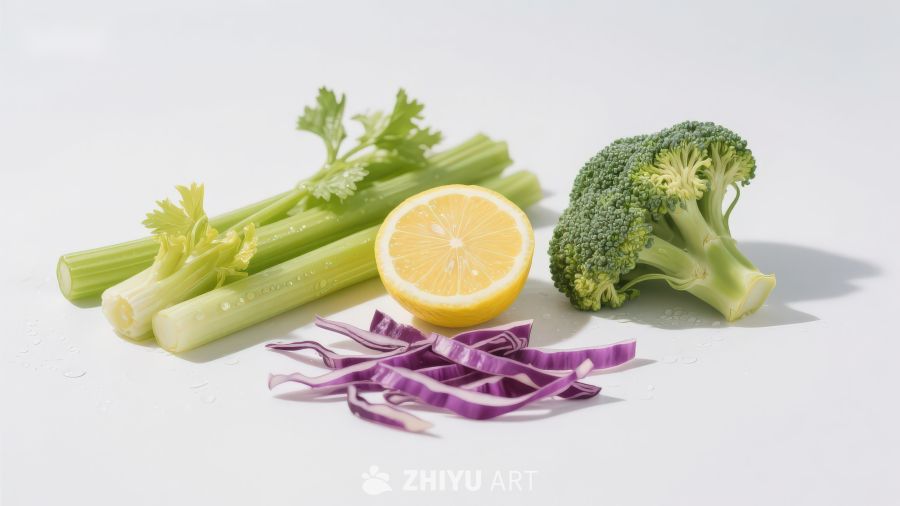 新鲜蔬菜与柠檬切片