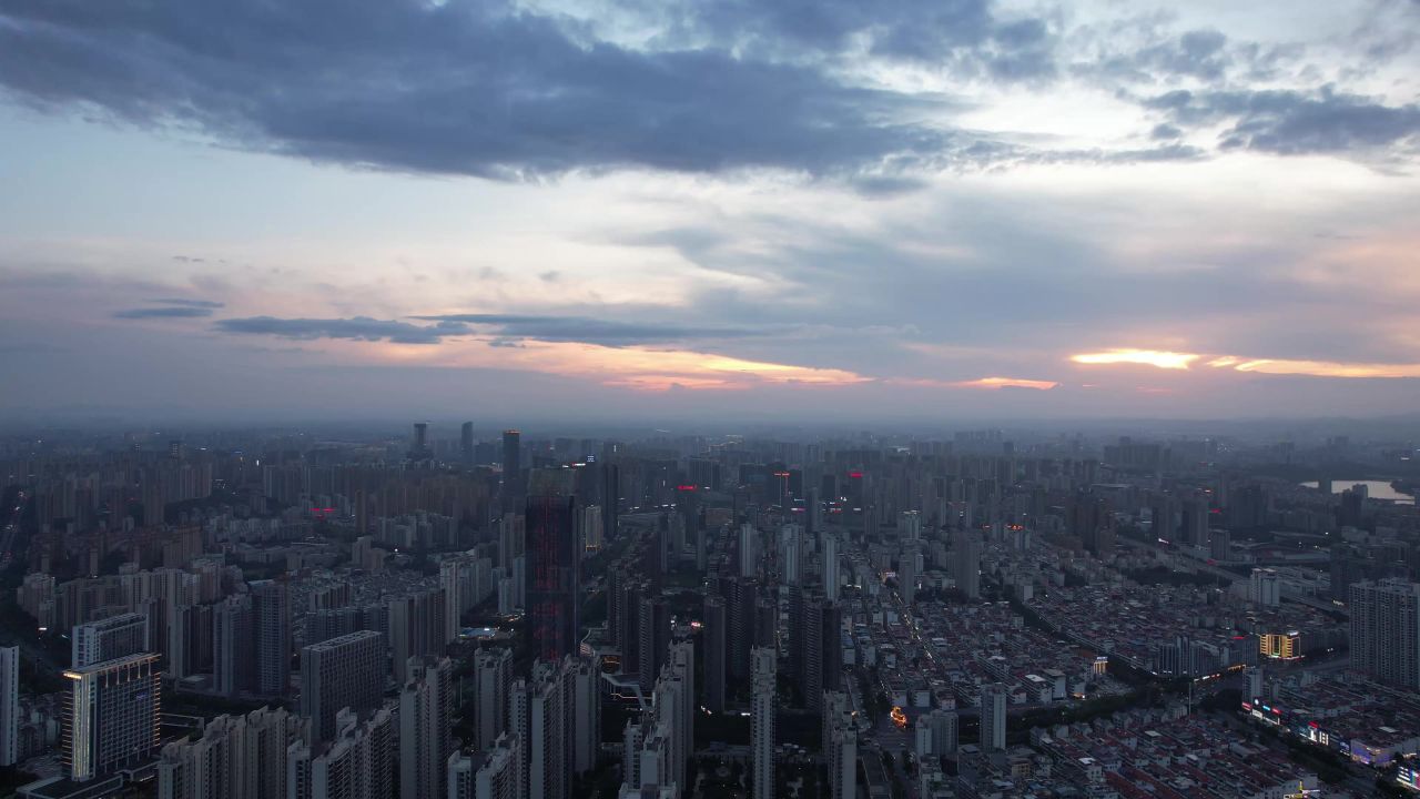 江西赣州城市晚霞夕阳西下夜幕降临航拍 