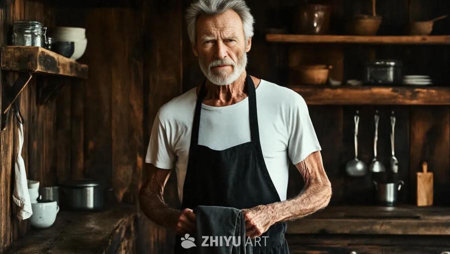 一位头发灰白的，留着短胡须的老人，外貌像克林特·伊