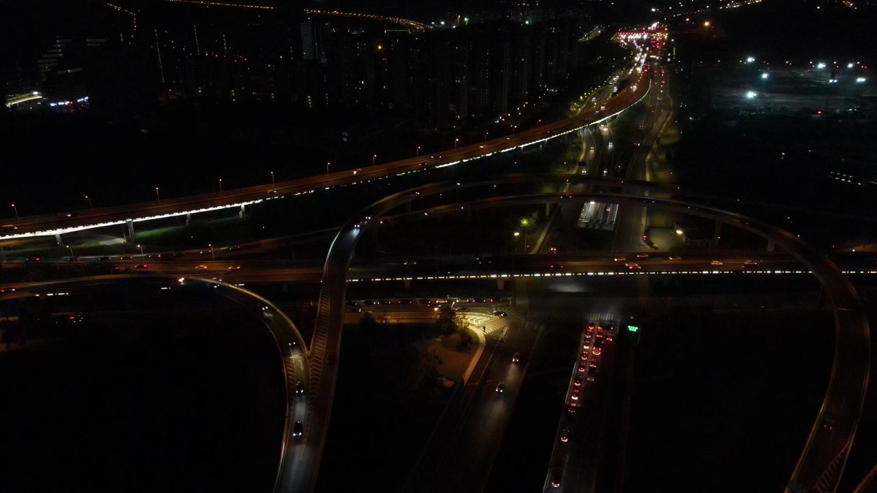 城市夜景高架桥交通航拍