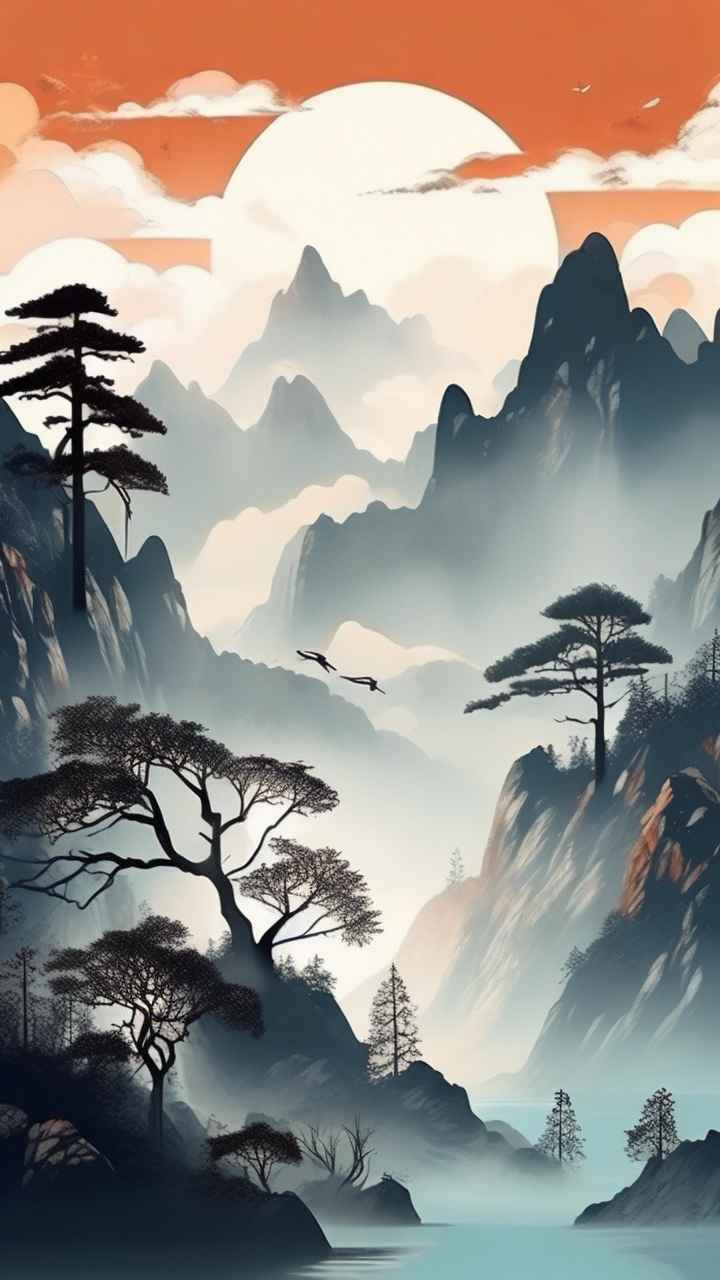 国潮山水插画风景图 26
